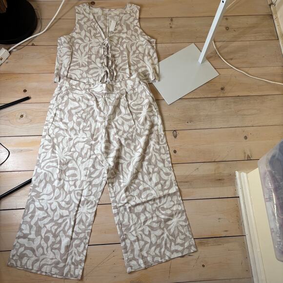 Loft Lou & Grey NWT Jungle Linen Cotton Wide Leg Crop Pant & Tie Front Tank XXL - Picture 2 of 15